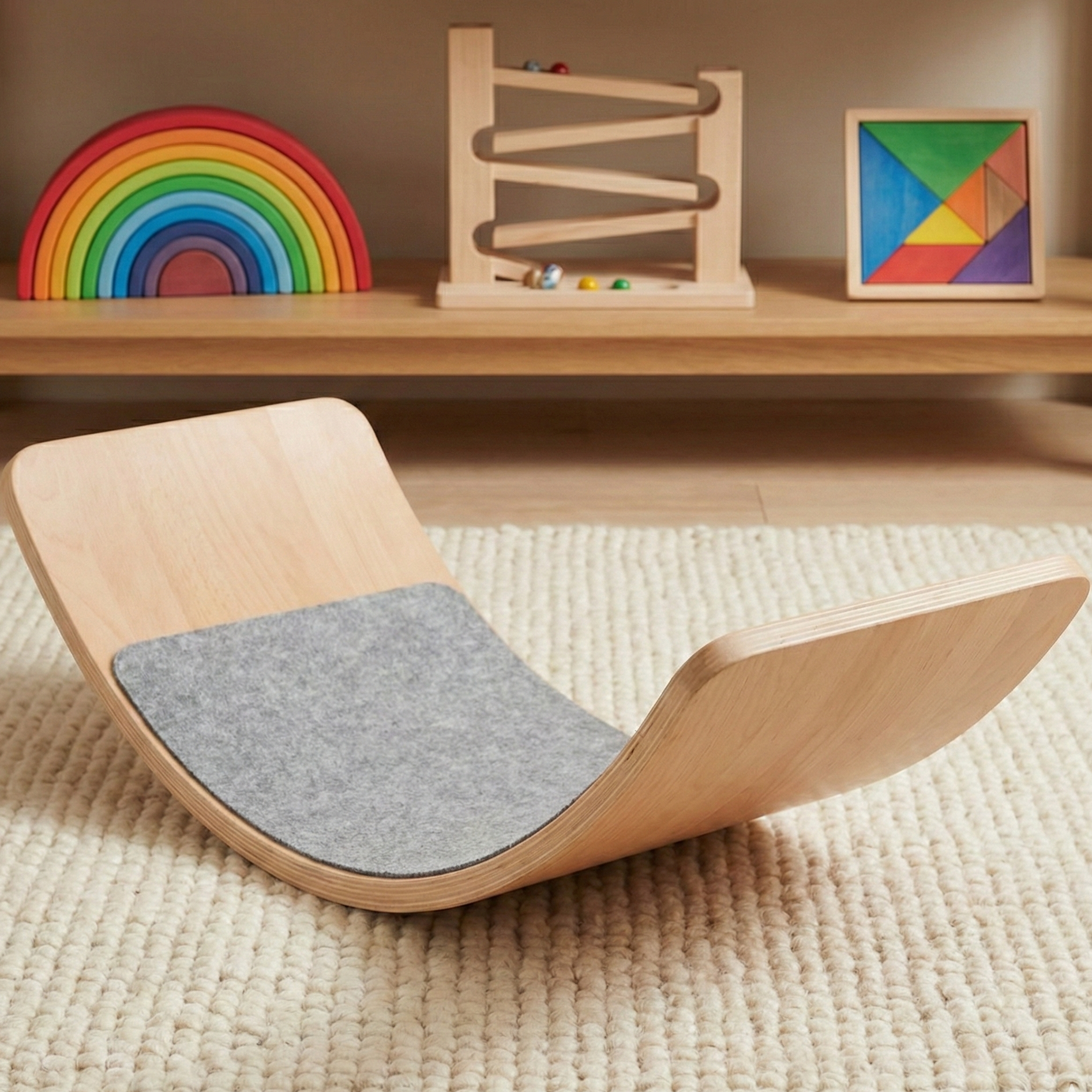 Wooden Balance Board (Natural Wood with Felt)