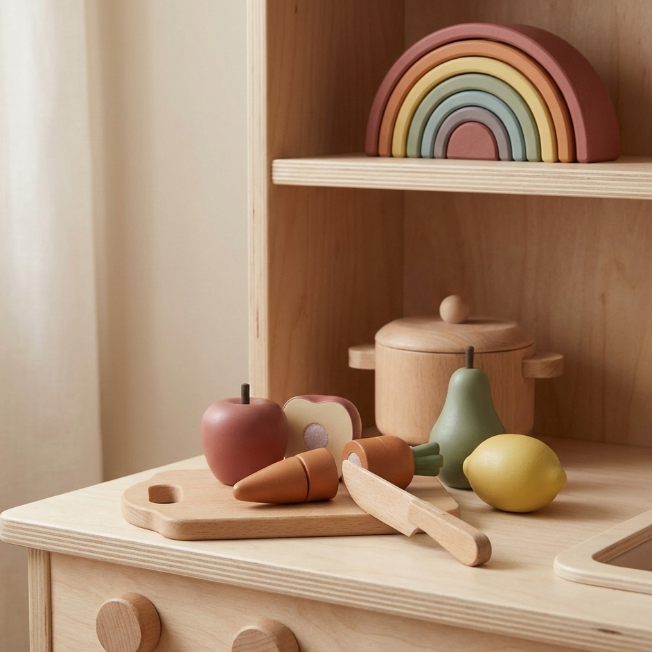 Wooden Play Food & Cutting Set