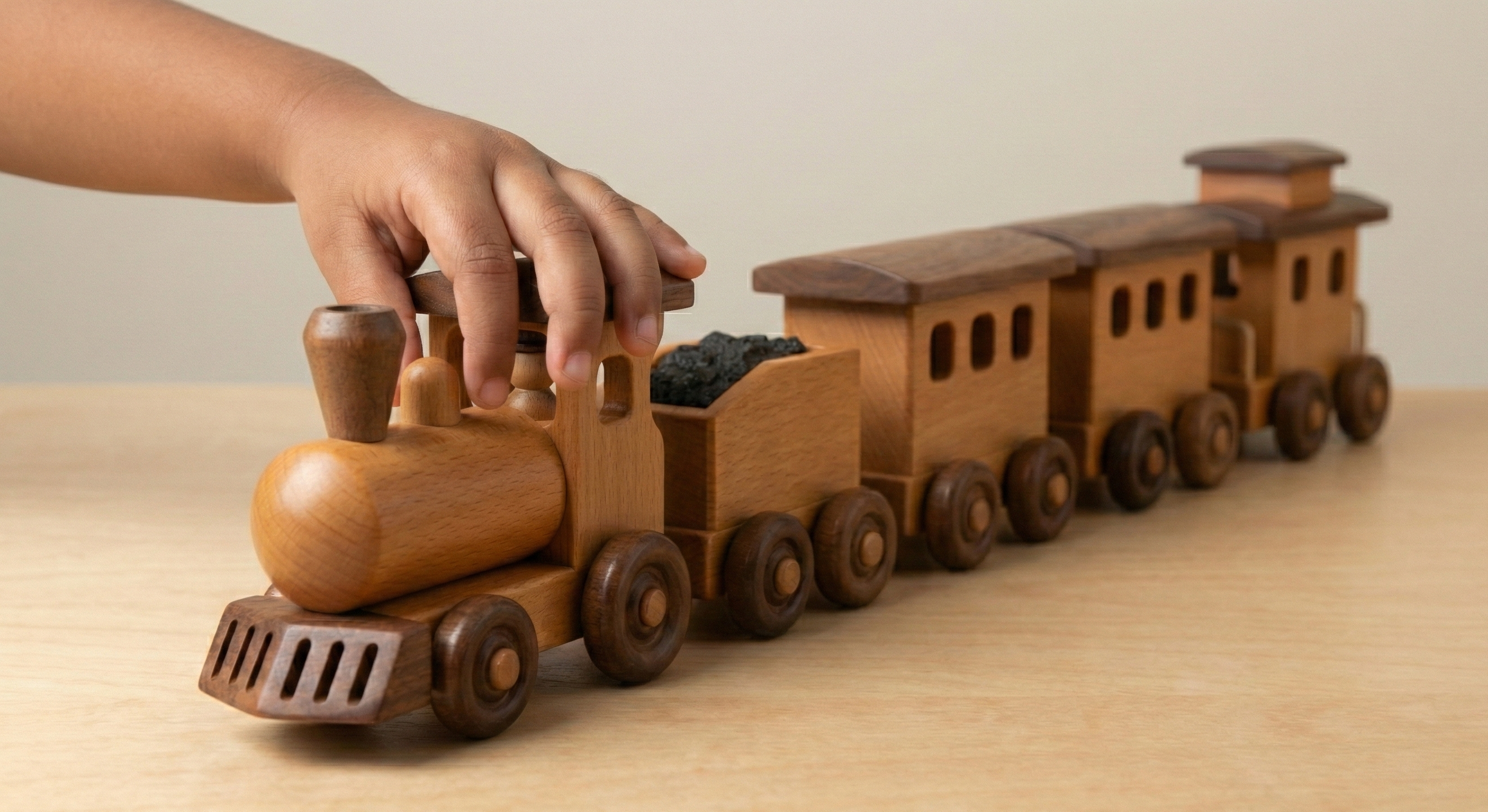 Wooden Steam Train Set