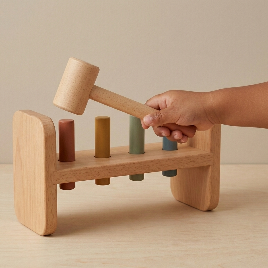 Wooden Pound-a-Peg Bench